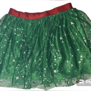 Holiday Time Girls Sz 6-6X Tutu Skirt Green W Silver & Red Glitter Christmas